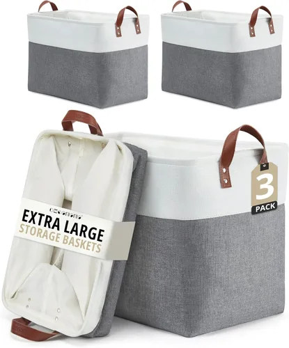 Miniatura 15 de DECOMOMO Cestas de almacenamiento extra grandes, contenedores de almacenamiento de tela con asas para organizar estantes, juguetes, guardería, Beige