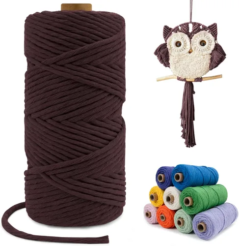 Miniatura 100 de Cuerda de macramé de una sola hebra de 0.197 in x 110 yardas, cuerda de macramé de algodón natural de 0.197 in, cuerda de algodón grueso para colgar