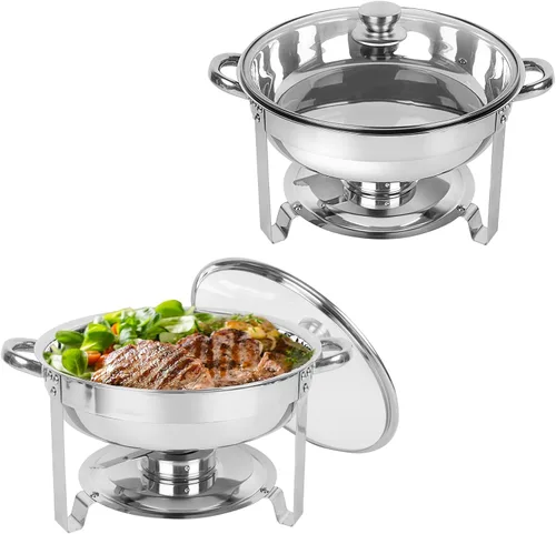 Miniatura 18 de IMACONE Juego de Bandejas Calentadoras de Buffet 4 Piezas, 5QT Redondas de Acero Inoxidable con Tapa de Vidrio para Catering, Conjuntos