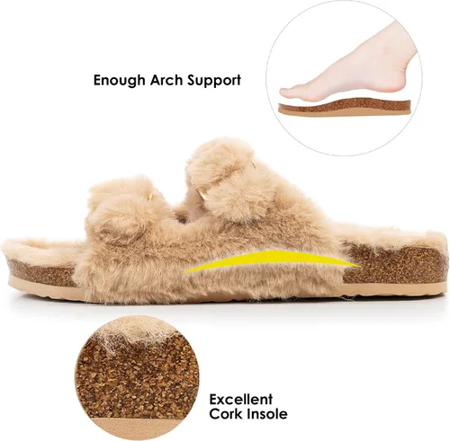 Miniatura 2 de FITORY Womens Open Toe Slipper with Cozy LiningFaux Rabbit Fur Cork Slide Sandals Size 6-11
