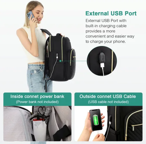 Miniatura 7 de LOVEVOOK Mochila de Viaje para Laptop Bolso para Mujeres Trabajo Negocios Bolsas de Computadora, Un negro, Mochilas de viaje