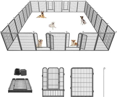 Miniatura 13 de Corralito para perros, 32 pulgadas, 10 paneles cerca para perros de exterior, corral para perros de interior antióxido, corral para mascotas
