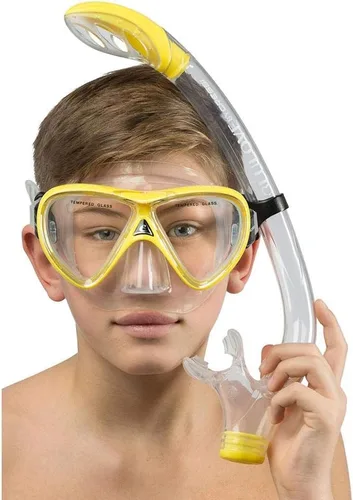 Miniatura 5 de Cressi Juego de silicona para snorkel (máscara y snorkel) para niños de 5 a 15 años - Pegaso & Iguana: diseñado en Italia Transparente/Amarillo