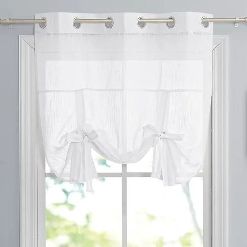 Pony Dance Cortinas de ventana de baño, pantalla con lazo para dormitorio, filtro de luz, semitransparente, cortinas romanas elegantes para Blanco
