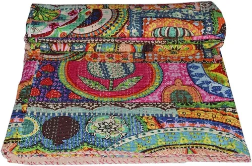 Manta Kantha tradicional india hecha a mano de algodón súper suave, manta de colcha, colcha de decoración de dormitorio, decoración del hogar,