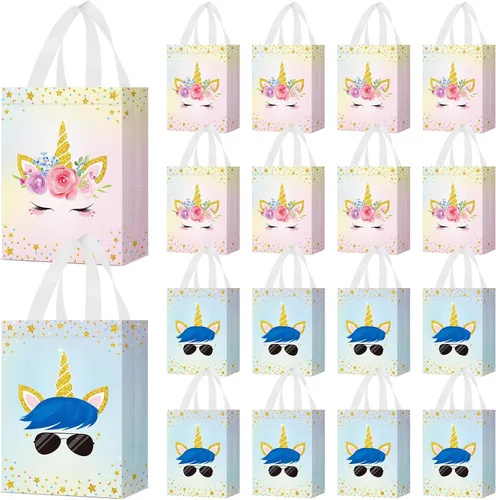 Miniatura 16 de Locmeo 24 bolsas de recuerdo de fiesta con asas reutilizables no tejidas para dulces, bolsas de regalo para niñas y niños, cumpleaños, baby shower