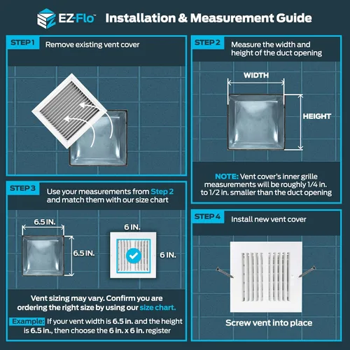 Miniatura 3 de EZ-FLO 61660 - Cubierta de ventilación de aire de 6 x 6 pulgadas (apertura de conducto) para pared o techo, registro de ventilación bidireccional