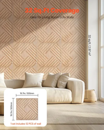 Miniatura 5 de VEVOR Paneles de pared 3D, paquete de 12 unidades de 19.7 x 19.7 pulgadas de PVC, azulejos de sal minimalistas de arte moderno, panel de acento