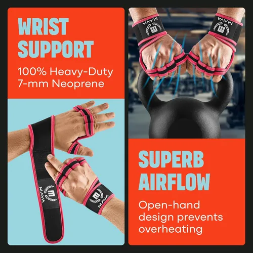 Miniatura 6 de MAVA Guantes de gimnasio abiertos para hombres y mujeres; Guantes acolchados para levantamiento de pesas con soporte de muñeca para mayor comodidad