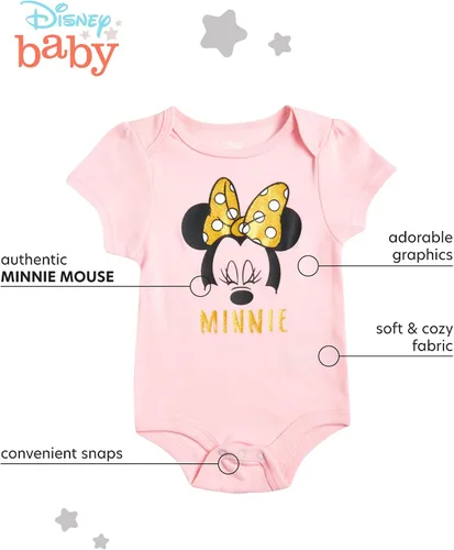 Miniatura 2 de Disney Body de Minnie Mouse para bebés y niñas Paquete de 3 mamelucos de pelo fácil cambio de pañales Multi