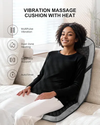 Miniatura 2 de COMFIER - Masajeador de espalda con calor, cojín de masaje para silla con 10 motores de vibración, soporte lumbar ajustable, masajeador de silla