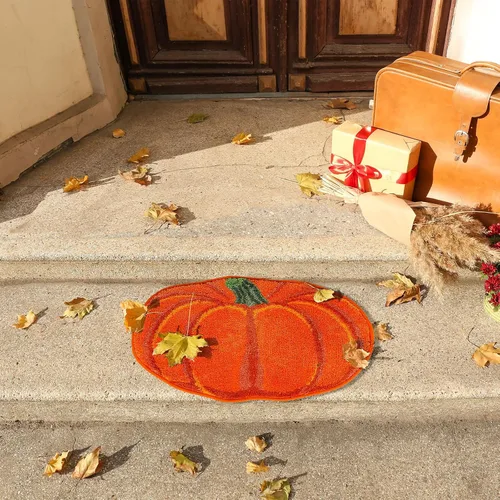 Miniatura 5 de AnyDesign Alfombra de baño de otoño, bonita alfombra de baño con forma de calabaza, alfombra de ducha antideslizante naranja otoñal, alfombra
