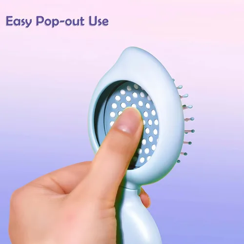 Miniatura 2 de Mini cepillo de pelo con espejo para bolso, relleno de calcetines para mujeres, regalos para adolescentes, espejo pequeño y compacto con cepillo Azul