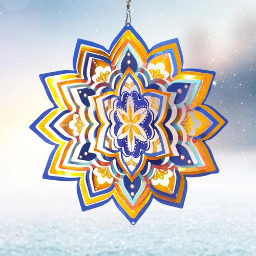 Miniatura 11 de Mandala Blossom Wind Spinner - Molinillos de Viento de Metal Escultura de Viento Colgante Cinética 3D de 12 pulgadas Cortada con Láser