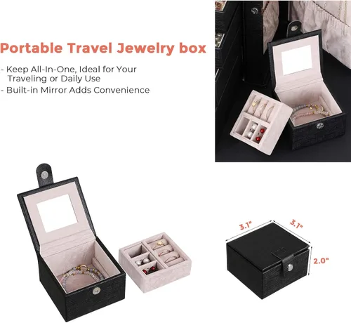 Miniatura 5 de ANWBROAD Caja de joyería grande de 6 niveles, organizador de joyas con cerradura de espejo, caja de joyería para niñas, aretes, anillos, collares