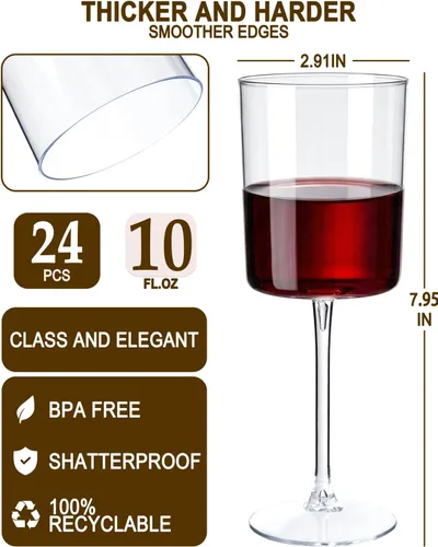 Miniatura 6 de Ciaell Paquete de 12 copas de vino de plástico transparente – Copas de vino desechables de 10 onzas con tallo para fiestas, bodas, piscina, aire