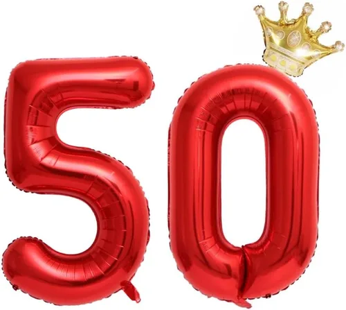 Miniatura 7 de Globos negros del número 50 de 40 pulgadas con corona, globos de cumpleaños 50 para hombres y mujeres, decoraciones de cumpleaños 50, globos