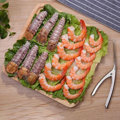 Miniatura 2 de Herramienta de desenrollador de camarones con mango ergonómico, limpiador de gambas 2 en 1 y cuchillo pelador de mariscos para cocina, restaurantes