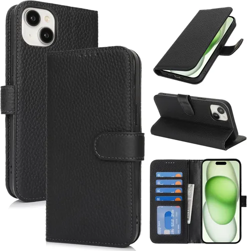 Miniatura 97 de Zouzt Funda para iPhone 11 de 6.1 pulgadas de piel auténtica con 4 ranuras para tarjetas, tarjetero con bloqueo RFID, tapa magnética, función atril