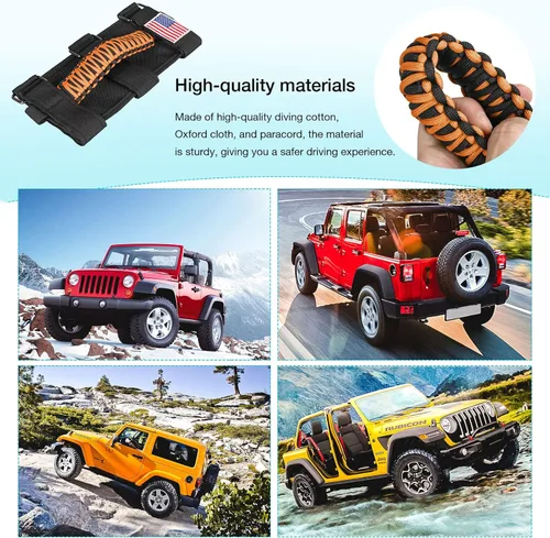 Miniatura 6 de GAIZON Paquete de 2 asas de agarre de barra antivuelco, asas de paracord para Jeep Wrangler CJ YJ TJ JL JK LJ JLU JKU Sahara Freedom Rubicon, Naranja