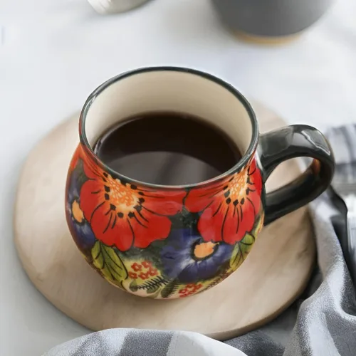Miniatura 3 de ALMA Tazas de café de cerámica de 12 oz/12.8 fl oz, taza de café única para mujeres, aptas para horno de microondas, flores de la selva
