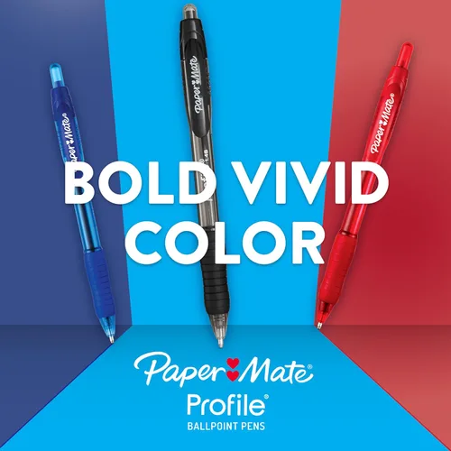 Miniatura 2 de Bolígrafos retráctiles Paper Mate Profile, colores surtidos, punta redonda 1.4mm agarre suave tinta vibrante 144