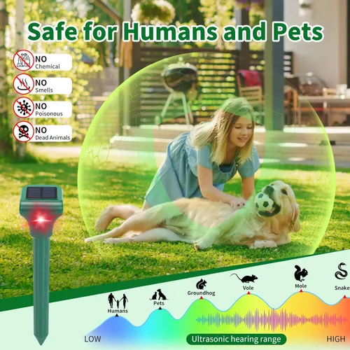 Miniatura 4 de Repelente de topos alimentado por energía solar, paquete de 8 repelente ultrasónico de gopher IP65 impermeable para césped, jardín y patio