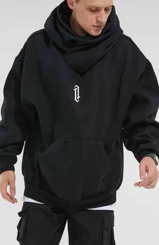 Miniatura 4 de Sudaderas con capucha de forro polar para hombre, sudaderas con cuello vuelto, sudaderas casuales para otoño e invierno, ajuste holgado con bordado