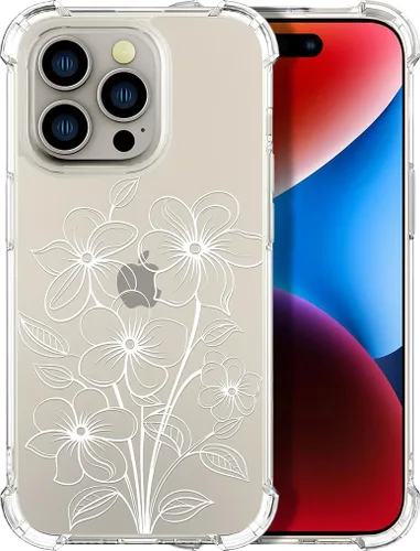 Miniatura 64 de Compatible con iPhone 14, funda transparente y bonita para mujeres y niñas, diseño floral, diseño floral femenino, funda para teléfono 14