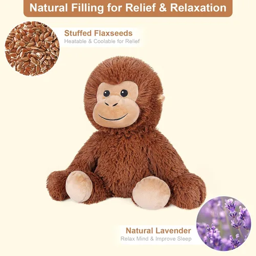 Miniatura 2 de SuzziPals Peluche de Mono Calentable y Enfriable, Almohadillas Térmicas de Peluche para Microondas para Calmar y Relajar, Juguetes de Peluche