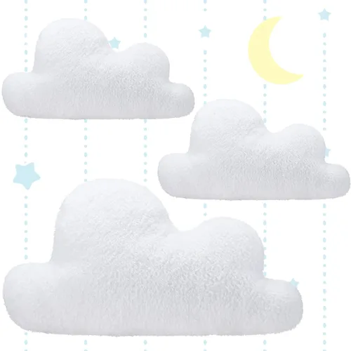 Unittype 3 cojines decorativos en forma de nubes, lindos cojines suaves de nube blanca para descansar la cintura, cojín de suelo, almohadas de