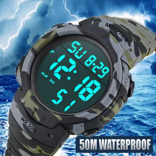 Miniatura 4 de MJSCPHBJK Reloj digital para hombre, reloj militar deportivo, resistente al agua, cronógrafo para exteriores, con luz LED, alarma, fecha, Azul