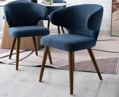 Miniatura 3 de VESCASA Juego de 2 sillas de comedor modernas de felpilla con patas de madera, sillas laterales tapizadas con respaldo curvado para comedor/sala