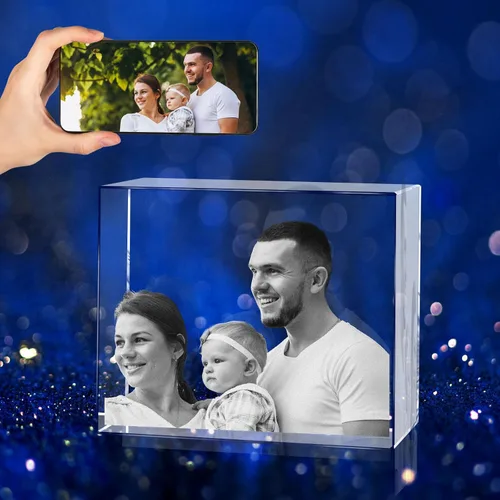 Miniatura 11 de Foto de cristal 3D personalizada, marco de fotos de vidrio grabado con láser, gran aniversario, cumpleaños, Navidad, regalos conmemorativos