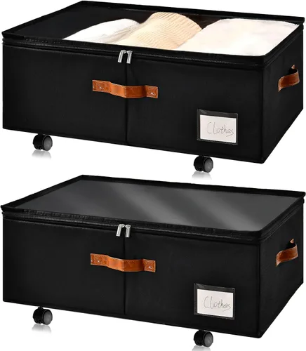 Freebat Organizador de almacenamiento debajo de la cama con ruedas, contenedor debajo de la cama con tapa transparente, caja de almacenamiento con