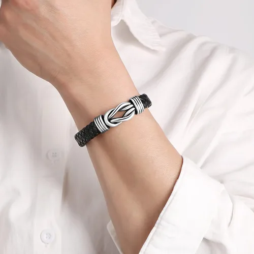 Miniatura 3 de Pulsera de cuero trenzado negro para hombre, papá, marido, novio, hijo, nieto, hermano, para siempre, vinculado para Navidad, cumpleaños, día