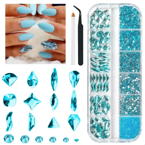 Miniatura 10 de Qiipii 2052 piezas de diamantes de imitación amatista púrpura para uñas, diamantes de imitación de vidrio de color lila claro para uñas, 72 formas