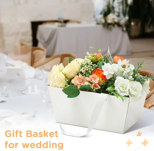 Miniatura 3 de Tuanse 30 Piezas Canasta para Regalo Vacía Kit de Cesta de Regalo DIY a Granel con Asa Bandeja de Cartón Kraft con 30 Bolsas 30 Lazos Bandeja