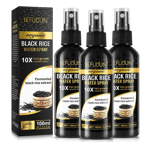 Miniatura 11 de Spray de agua de arroz negro orgánico para el crecimiento del cabello, una solución con aceite de ricino y extracto de raíz de jengibre para cabello