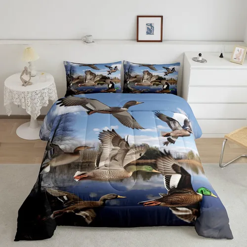 Miniatura 13 de Erosebridal Juego de ropa de cama a cuadros azul para niños, juego de cama individual con diseño de patos amarillos de dibujos animados, juego