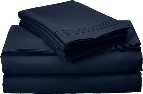 Elegant Comfort Juego de sábanas de 4 piezas de calidad egipcia de 1500 hilos, tamaño Queen, bolsillos profundos, azul marino