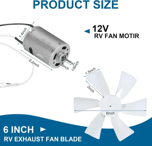 Miniatura 2 de SVNR Reemplazo de la hoja del ventilador de ventilación de 6 pulgadas, 1 unidad con eje D de 12 V, 1 unidad, ventilador de ventilación de baño RV