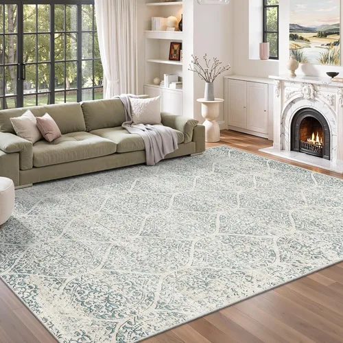 Miniatura 19 de Soalmost Alfombras de área de 5 x 7 pies para sala de estar, alfombras lavables florales beige para comedor, dormitorio, oficina en casa, alfombra