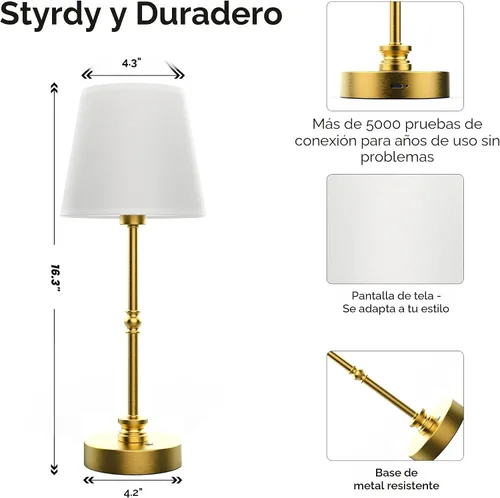 Miniatura 6 de Lámpara de mesa recargable inalámbrica, lámpara LED operada por batería de 5200mAh, atenuación continua de 3000K, lámpara inalámbrica portátil