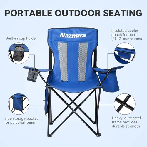 Miniatura 3 de Nazhura - Juego de 2 sillas de camping al aire libre plegables/doblables/portátiles con bolsa enfriadora, respaldo de malla y bolsillo portavasos