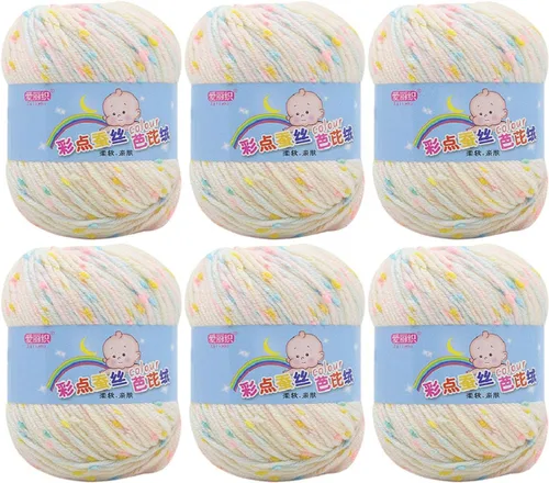 Miniatura 12 de Paquete de 6 hilos de ganchillo de algodón colorido para tejer suéter súper suave para mantas de bebé y ropa, sombrero, bufanda, 10.58 oz