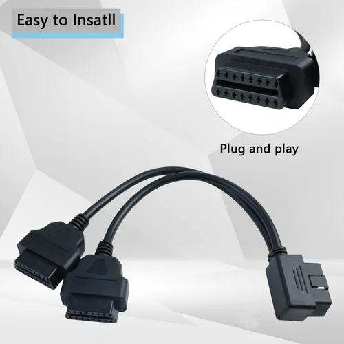 Miniatura 3 de OBD2 Divisor de ángulo recto Y Cable Divisor macho a 2 Cable de extensión hembra 11.8 in/12