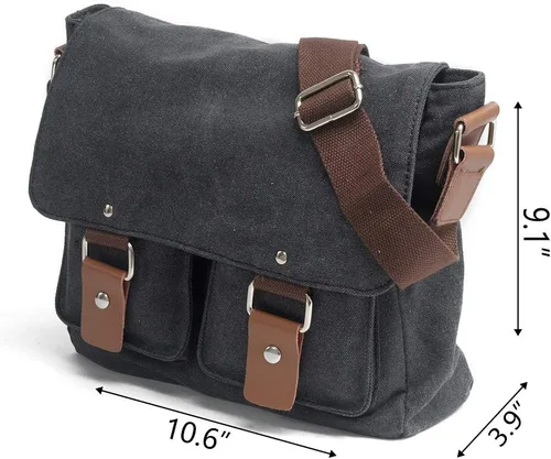 Miniatura 3 de Bolsa de lona para cámara de cuero para hombre DSLR SLR SLR, bolsa de mensajero para cámara vintage, bolsa de hombro (gris oscuro)