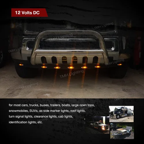 Miniatura 6 de TMH 10 piezas, mini marcador LED (modelo QR) luz ámbar con marco cromado, marcadores LED universales para trailers de camiones, botes, ATV, luces