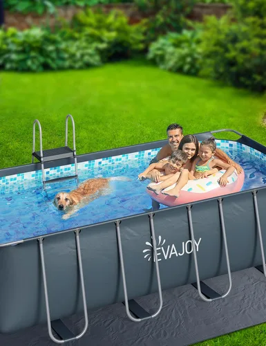 Miniatura 4 de EVAJOY Juego de piscina rectangular con marco de metal de 14 x 7 x 48 pulgadas para familias, juego de piscina rectangular sobre el suelo con bomba